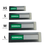 Aanwezig-Afwezig bordje van RVS-look acrylaat met verschuifbaar voorpaneel in 4 maten