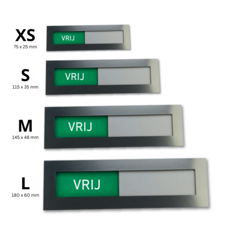 CombiCraft Vrij-Bezet bordje van RVS-look acrylaat met verschuifbaar voorpaneel in 4 maten