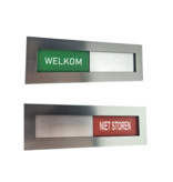 Welkom-Niet storen bordje van RVS-look acrylaat met verschuifbaar voorpaneel in 4 maten