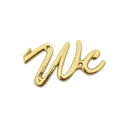 Gegoten toiletbordje "WC" (sierletters) in goudkleurig of zilverkleurig messing