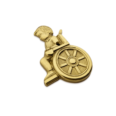 Gegoten Toiletbordje "Jongetje in rolstoel" in goudkleurig of zilverkleurig messing