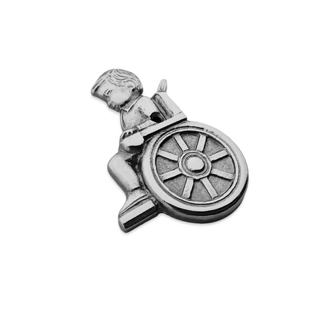 Gegoten Toiletbordje "Jongetje in rolstoel" in goudkleurig of zilverkleurig messing