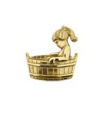 Gegoten toiletbordje "Meisje in bad" in goudkleurig messing of zilverkleurig messing