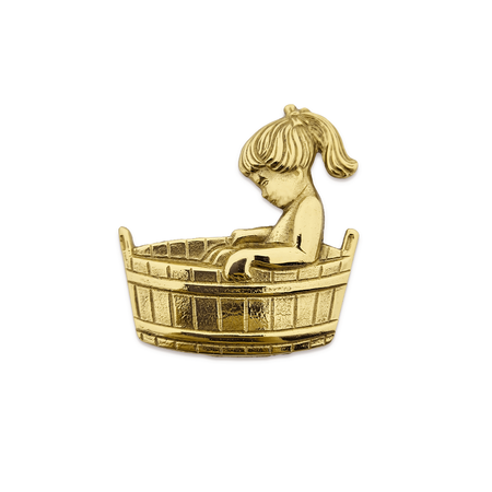 CombiCraft Gegoten toiletbordje "Meisje in bad" in goudkleurig messing of zilverkleurig messing