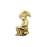 CombiCraft Gegoten Toiletbordje "Meisje op potje" in goudkleurig of zilverkleurig messing