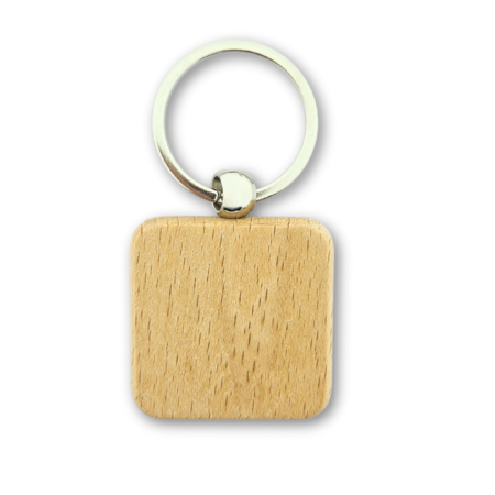 Houten sleutelhanger vierkant met logo 40x40mm - per 1 stuk