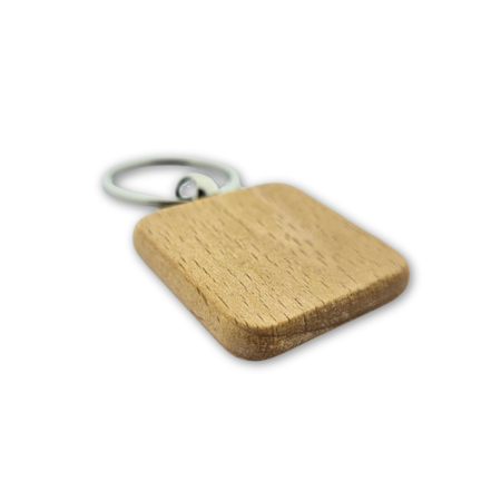 Houten sleutelhanger vierkant met logo 40x40mm - per 1 stuk