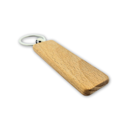 Houten sleutelhanger rechthoek met logo 27x80mm - per 1 stuk