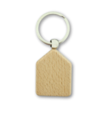 Houten sleutelhanger huis met logo 35x45mm - per 1 stuk