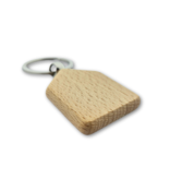 Houten sleutelhanger huis met logo 35x45mm - per 1 stuk
