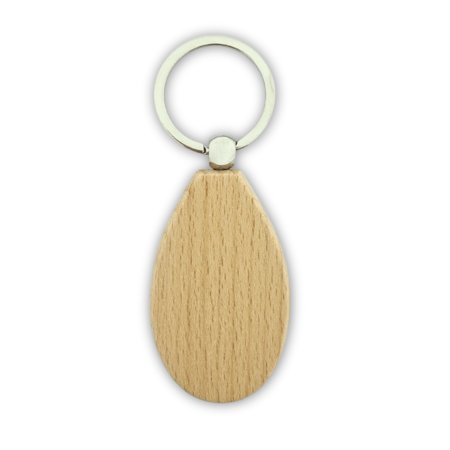 Houten sleutelhanger druppel met logo 36x58mm - per 1 stuk