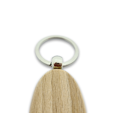 Houten sleutelhanger ovaal met logo 30x54mm - per 1 stuk