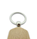 Houten sleutelhanger hexagon met logo 35x48mm - per 1 stuk