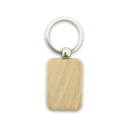 Houten sleutelhanger kleine rechthoek met logo 30x44mm - per 1 stuk