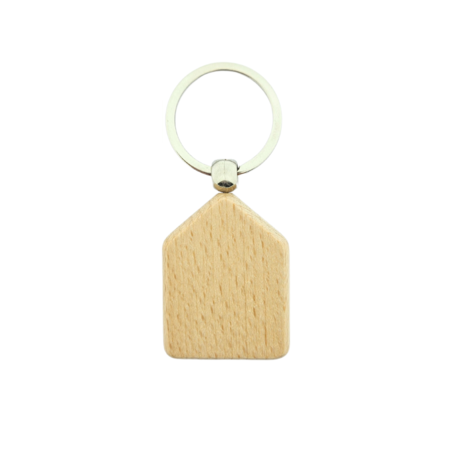 Blanco houten sleutelhanger huis 35x45mm - per 1 stuk