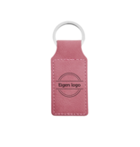 Leren sleutelhanger rechthoek met logo in roze 33x70mm - per 1 stuk