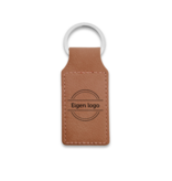 Leren sleutelhanger rechthoek met logo in bruin 33x70mm - per 1 stuk