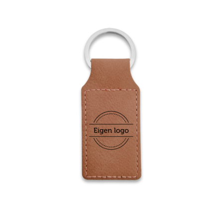 Leren sleutelhanger rechthoek met logo in bruin 33x70mm - per 1 stuk