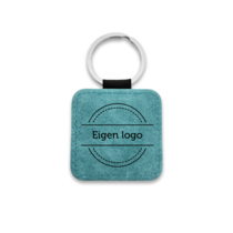 Leren sleutelhanger met logo turquoise