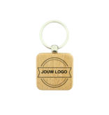 Houten sleutelhanger vierkant met logo 40x40mm - per 1 stuk