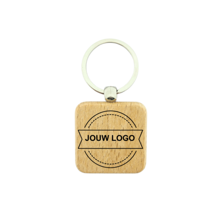 Houten sleutelhanger vierkant met logo 40x40mm - per 1 stuk