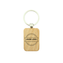 Houten sleutelhanger kleine rechthoek met logo