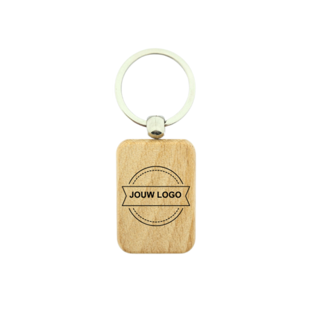 Houten sleutelhanger kleine rechthoek met logo 30x44mm - per 1 stuk
