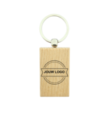 Houten sleutelhanger middel rechthoek met logo 32x51mm - per 1 stuk
