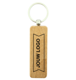 Houten sleutelhanger rechthoek met logo 27x80mm - per 1 stuk