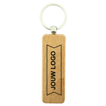 Houten sleutelhanger rechthoek met logo