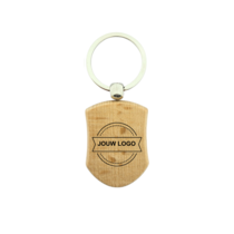 Houten sleutelhanger schild met logo