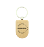 Houten sleutelhanger half ovaal met logo 35x50mm - per 1 stuk