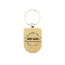 Houten sleutelhanger half ovaal met logo