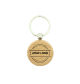 Houten sleutelhanger cirkel met logo 40x40mm - per 1 stuk