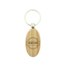 Houten sleutelhanger ovaal met logo