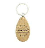 Houten sleutelhanger druppel met logo 36x58mm - per 1 stuk