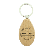 Houten sleutelhanger druppel met logo