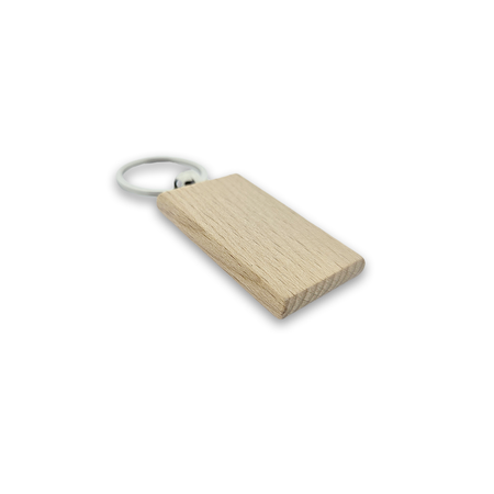 Houten sleutelhanger middel rechthoek met logo 32x51mm - per 1 stuk