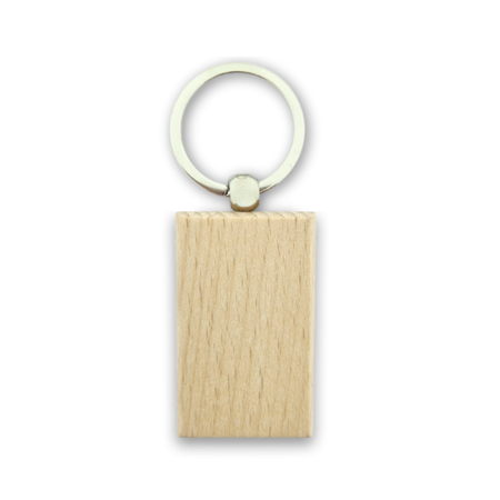 Houten sleutelhanger middel rechthoek met logo 32x51mm - per 1 stuk