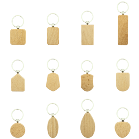 Houten sleutelhanger ovaal met logo 30x54mm - per 1 stuk