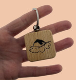 Houten sleutelhanger vierkant met logo 40x40mm - per 1 stuk
