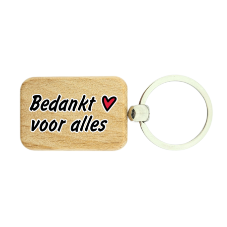 Houten sleutelhanger Bedankt voor alles - per 1 stuk