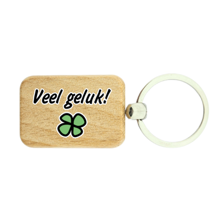 Houten sleutelhanger klavertje vier,  veel geluk - per 1 stuk