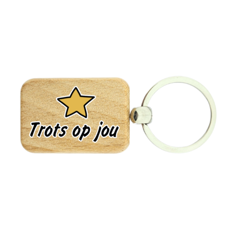 Houten sleutelhanger Trots op jou - per 1 stuk