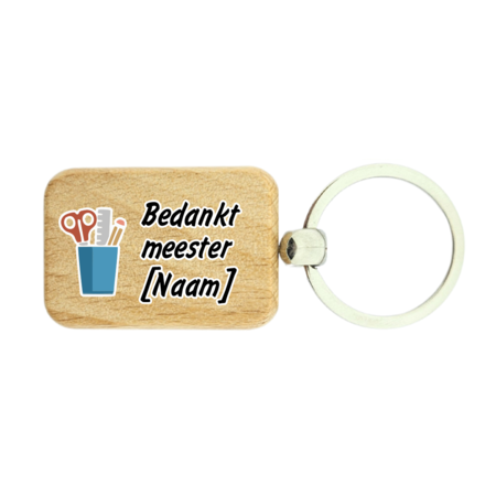 CombiCraft Gepersonaliseerde houten sleutelhanger met naam 'Bedankt meester' - per 1 stuk