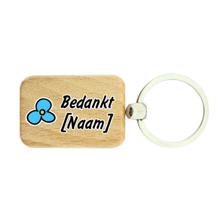 Gepersonaliseerde houten sleutelhanger met naam 'Bedankt' - per 1 stuk