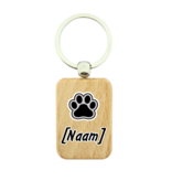 Gepersonaliseerde houten sleutelhanger met hondenpoot en de naam van je huisdier - per 1 stuk