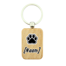 Houten sleutelhanger Hondenpoot met naam