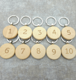 Houten sleutellabel cirkel met nummer gravering 40x40mm - per 1 stuk