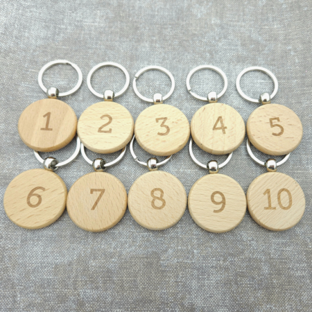 Houten sleutellabel cirkel met nummer gravering 40x40mm - per 1 stuk